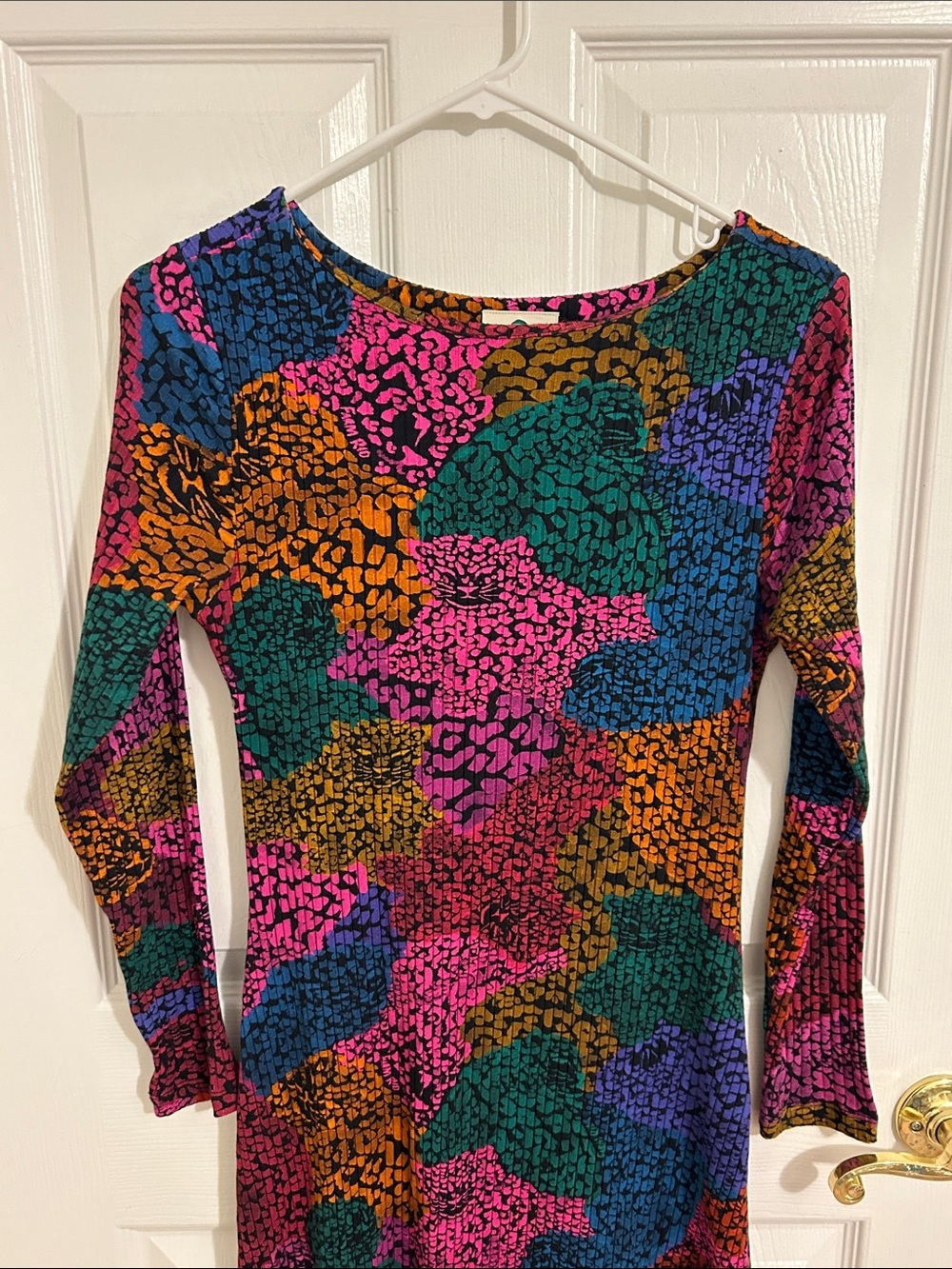 Farm Rio Rainbow Mix Jersey Dress Ribbed Knit Long Sleeve Midi New Size Medium - Picture 5 of 13